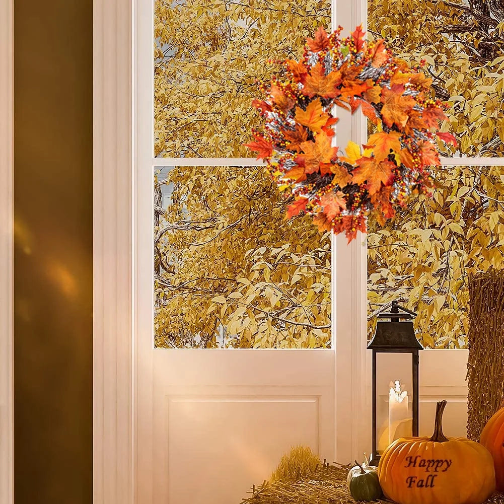 Fall Wreath, Artificial Fall Wreaths for Front Door Outside, Autumn Wreath Harvest Fall Door Wreath Thanksgiving Wreath for Home/Indoor/Outdoor