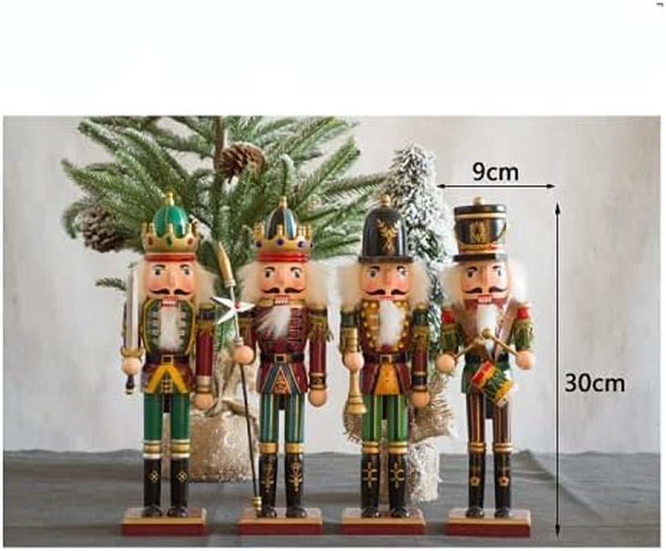 12 Inch Christmas Wooden Nutcracker, Traditional Festive Xmas King and Soldier Figurine Display Ornament for Shelves and Tables Fireplace Decoraion (Green Trumpeter)