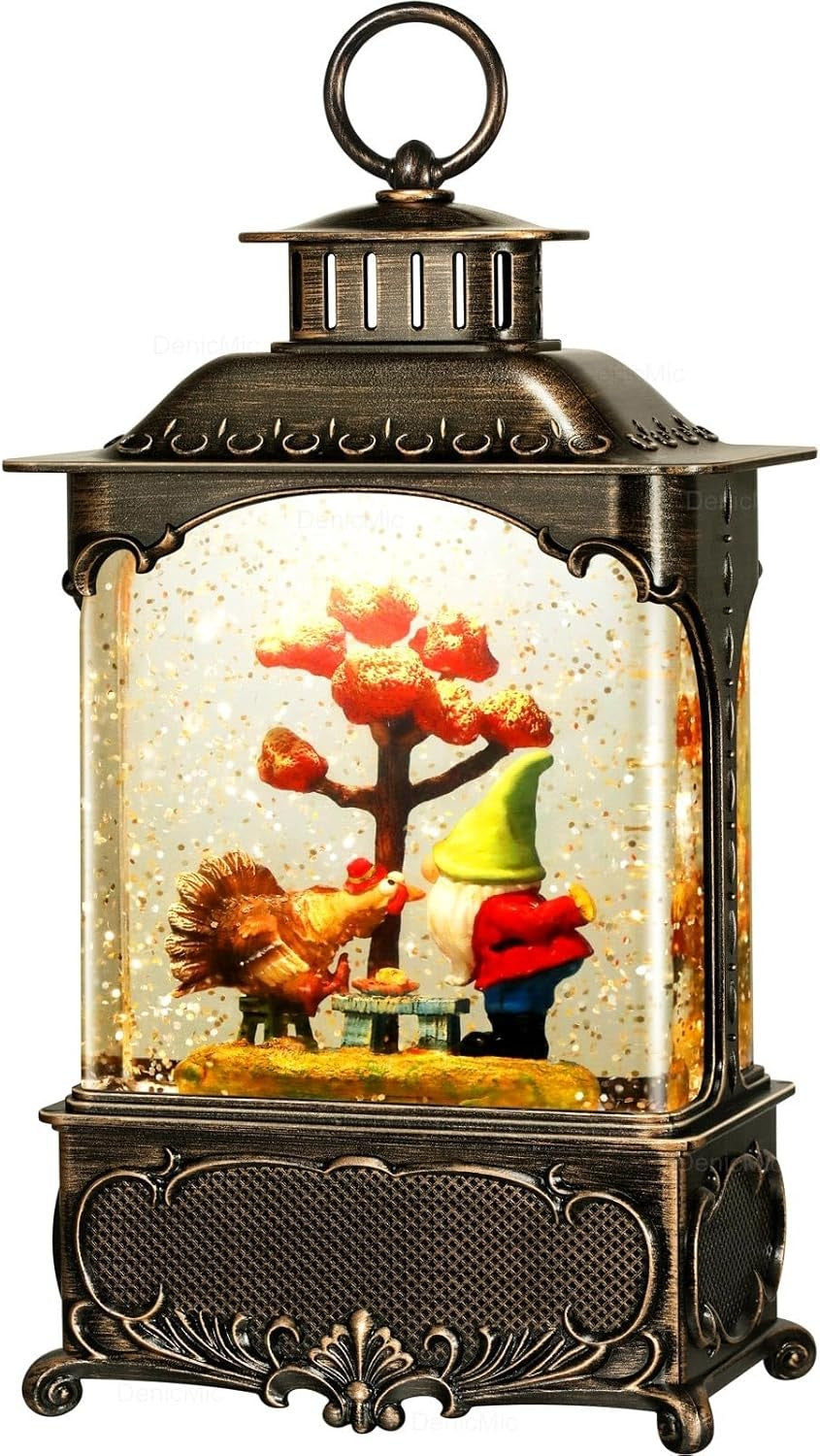 Fall Snow Globe Lantern,Fall Decorations for Home with Gnome and Autumn