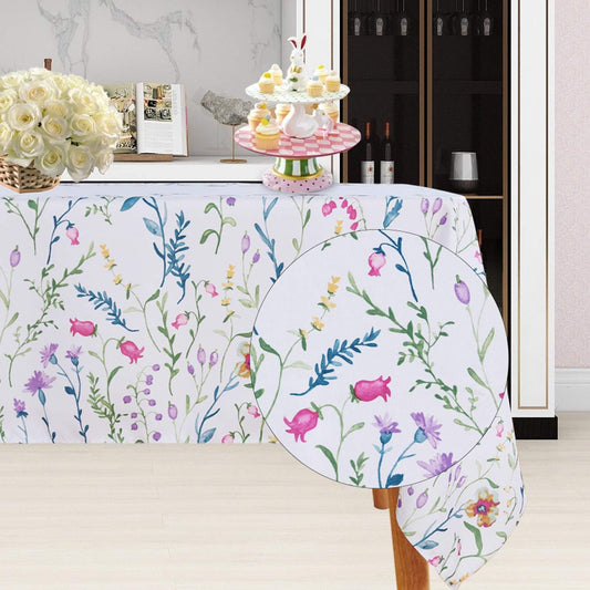 Easter Fabric Rectangle Table Cloth 60 X 84 Inch, Polyester Easter Spring Flower Tablecloth, Table Cover Protector for Holiday, Party, Wedding, Birthday, Banquet Decoration Use, Floral