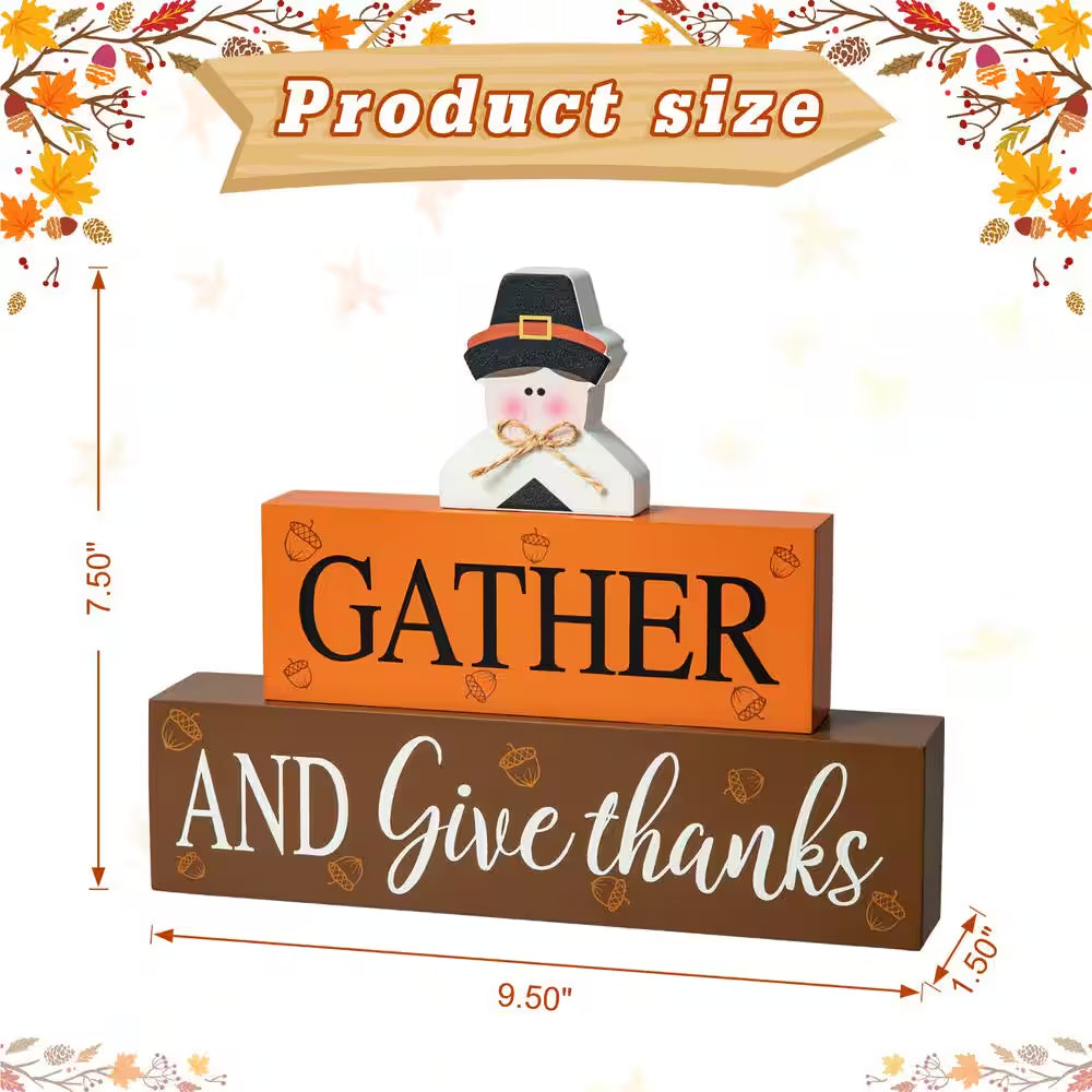 7.5 In. H Thanksgiving Wooden Pilgrim Table Block Sign