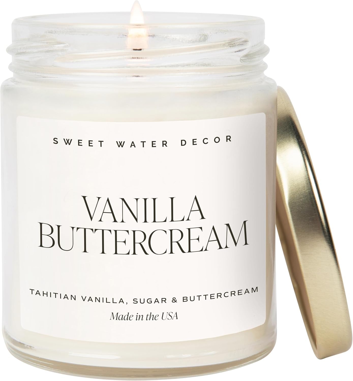 , Vanilla Buttercream, Vanilla, Sugar, and Buttercream, Sweet Scented Soy Wax Candle for Home | 9Oz Clear Jar, 40 Hour Burn Time, Made in the USA