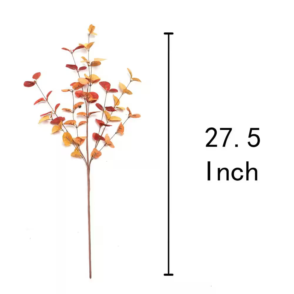 6-Piece 27.5 In. Artificial Eucalyptus Stems Fall Decorations with Fall Eucalyptus Leaves for Office and Home, Orange
