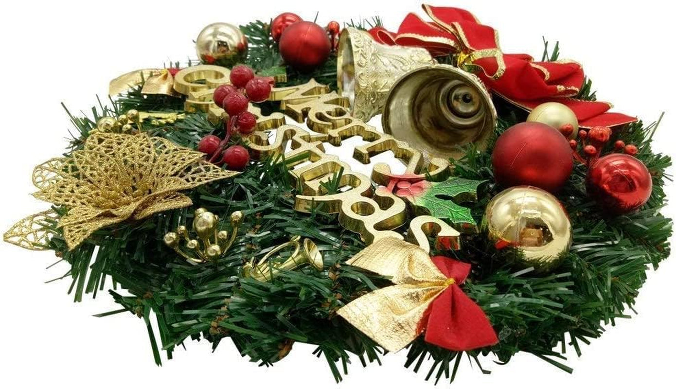 Large Christmas Wreath (19.69 Inch / 50 Cm) for Front Door Wall Windows Artificial Poinsettia Xmas Decoration with Tinkle Bell Bowknot and Small Ornaments (MC7-D1)