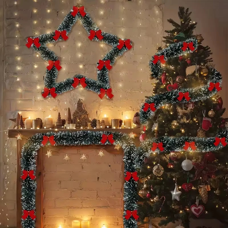 2M Christmas Tinsel Garland Artificial Christmas Garland with LED Lights Xmas Metallic Twist Hanging Garland Fireplace