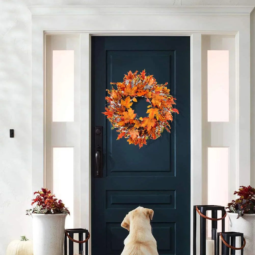 Fall Wreath, Artificial Fall Wreaths for Front Door Outside, Autumn Wreath Harvest Fall Door Wreath Thanksgiving Wreath for Home/Indoor/Outdoor