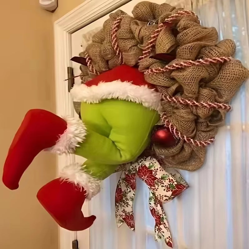 Christmas Thief Wreath,Christmas Elf Leg Wreath, Christmas Burlap Wreath, Holiday Decoration
