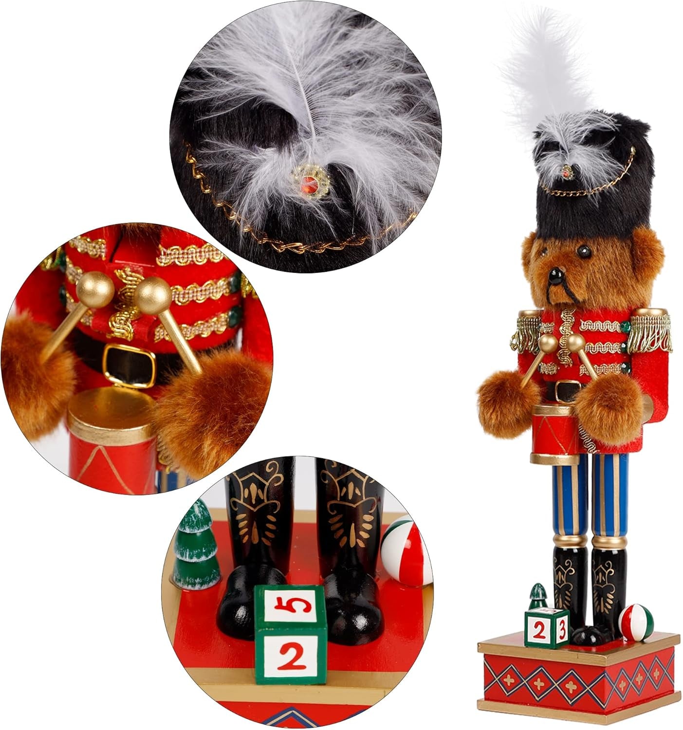 14 Inch Christmas Nutcracker Figures, Wooden Nutcracker Bear Drummer Ornaments, Large Xmas Nutcracker Tabletop Centerpieces Festival Shelves Decorations