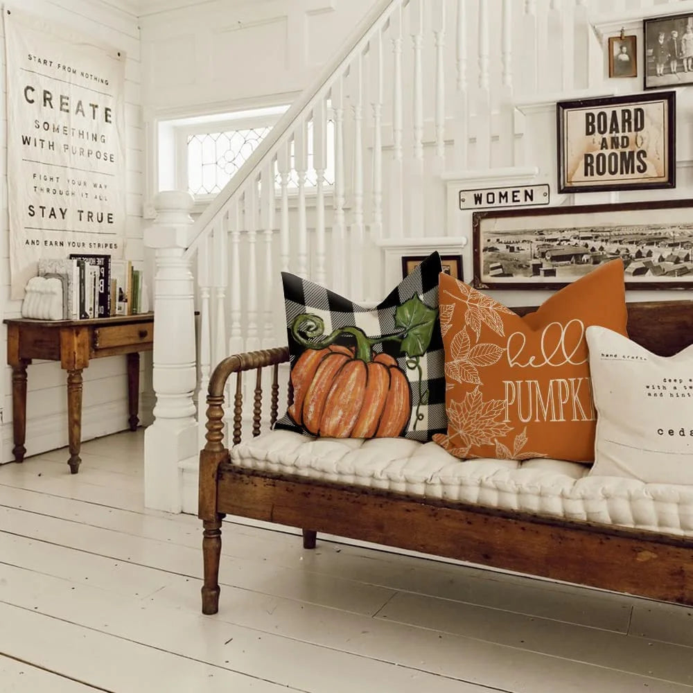 Fall Decor Buffalo Plaid Pumpkin and Maple Leaves Outdoor Fall Pillows Decorative Throw Pillows Farmhouse Thanksgiving Decorations Autumn Cushion Case for Couch