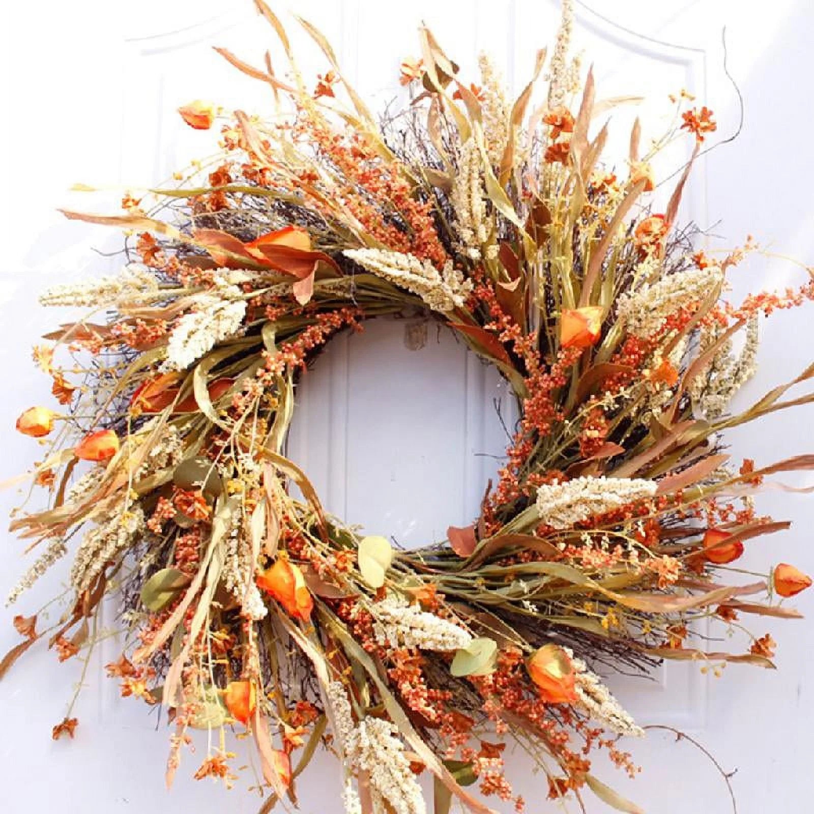 TRINGKY 24 Inch Fall Wreath Front Door Wreath Harvest Wheat Grain Garland Autumn Wreaths