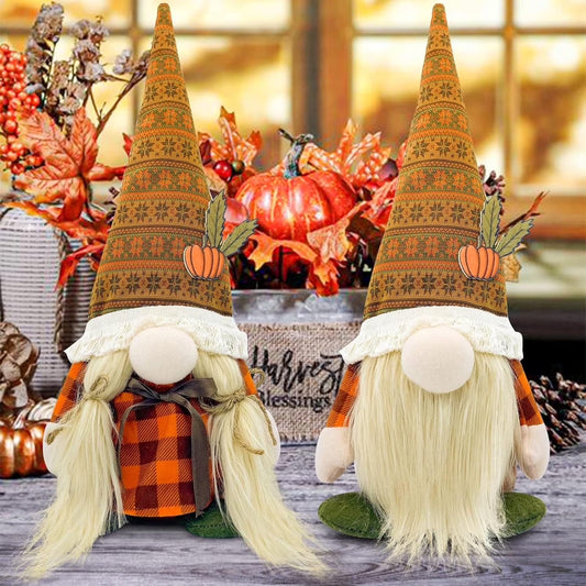Fall Decorations for Home - 2Pack Cute Thanksgiving Gnomes Plush Doll for Office, Indoor, Room, Mantel, Shelf, Harvest Table Centerpieces - Autumn Gifts