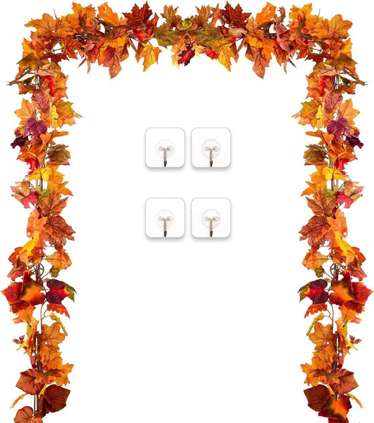 Coolmade 2 Pack Fall Garland Maple Leaf, 5.9Ft/Piece 7 Colors Hanging Vine Garland Artificial Autumn Foliage Garland Thanksgiving Decor for Home Wedding Fireplace Party Christmas