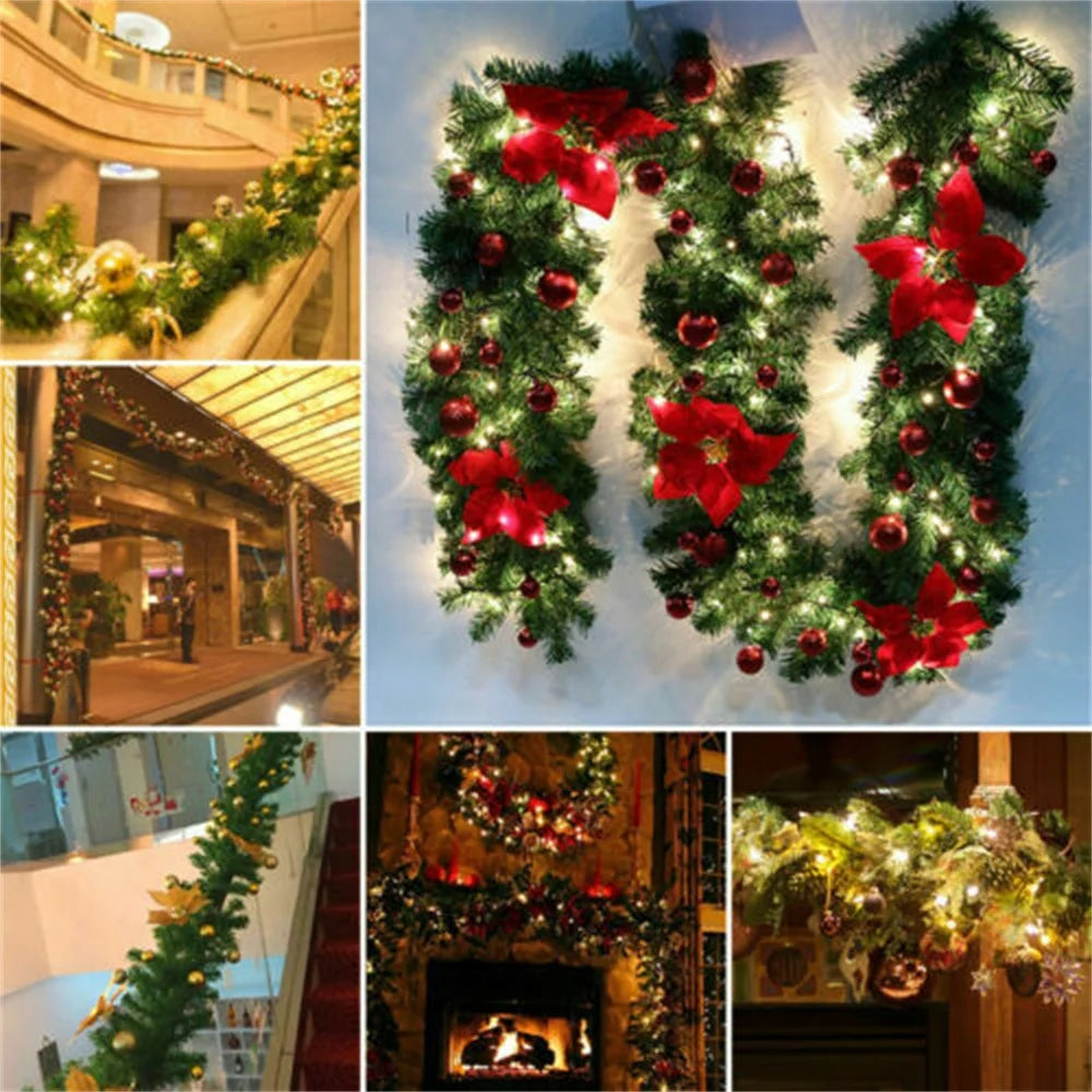 Pre-Lit Artificial Christmas Garlands with Lights, 9Ft Christmas Garland Decorations for Front Door, Fireplace Stairs Wall Xmas Decoration, Indoor Outdoor, Snow