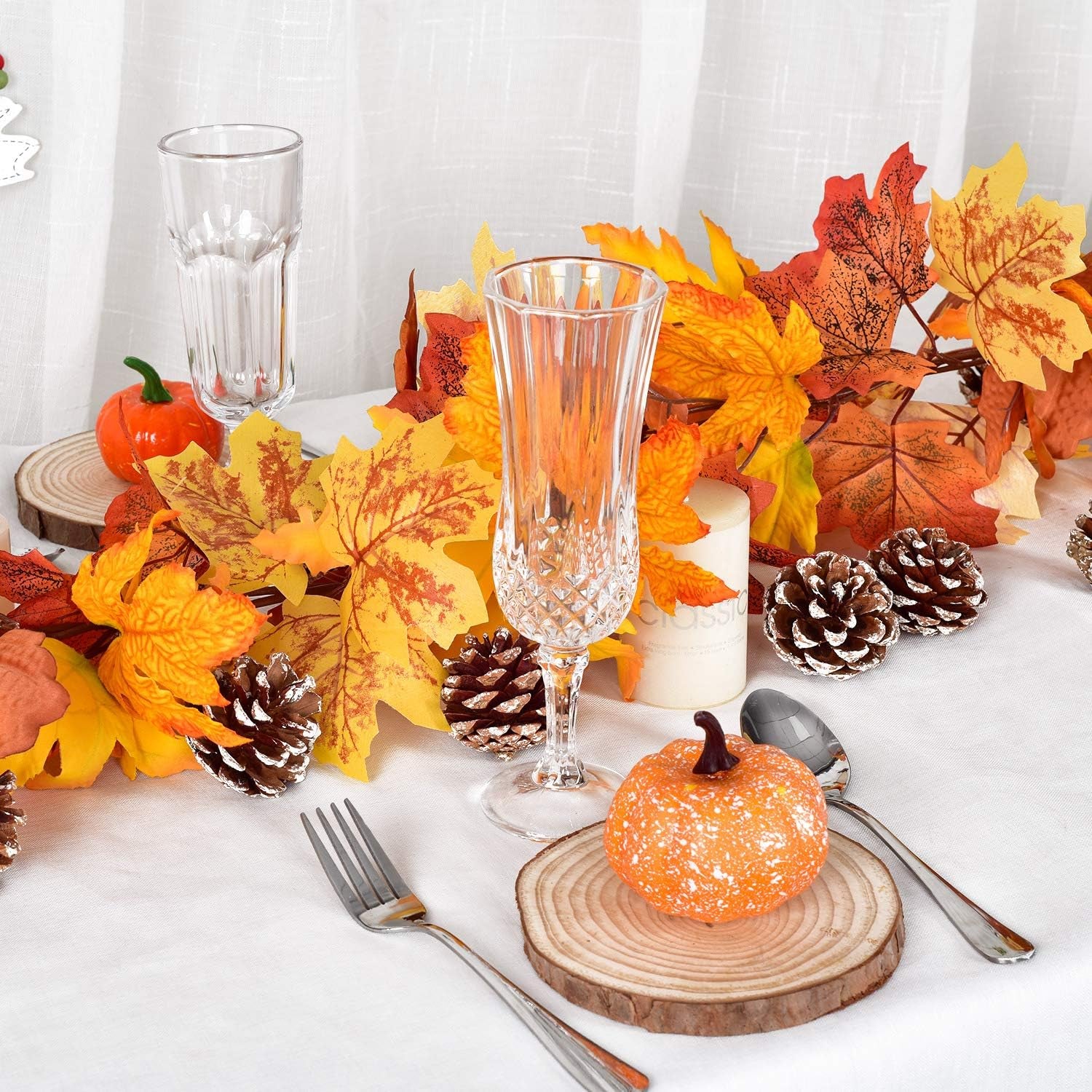 Fall Garland Maple Leaf, 2 Pack 5.9Ft/Piece Hanging Vine Artificial Autumn Foliage Garland Thanksgiving Decor for Home Wedding Fireplace Party Christmas