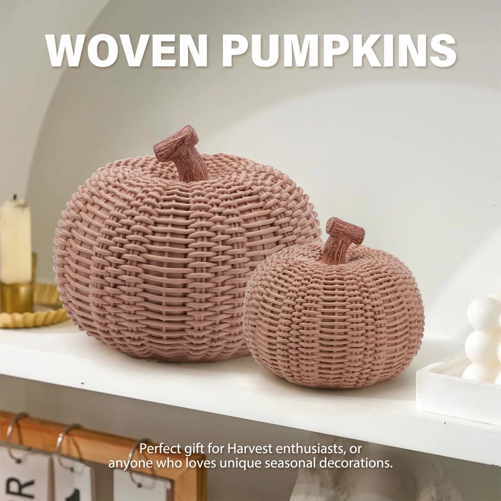 2Pcs Resin Pumpkin Figurines with Woven Texture Fall Decor Autumn Decor Thanksgiving Decorations for Home