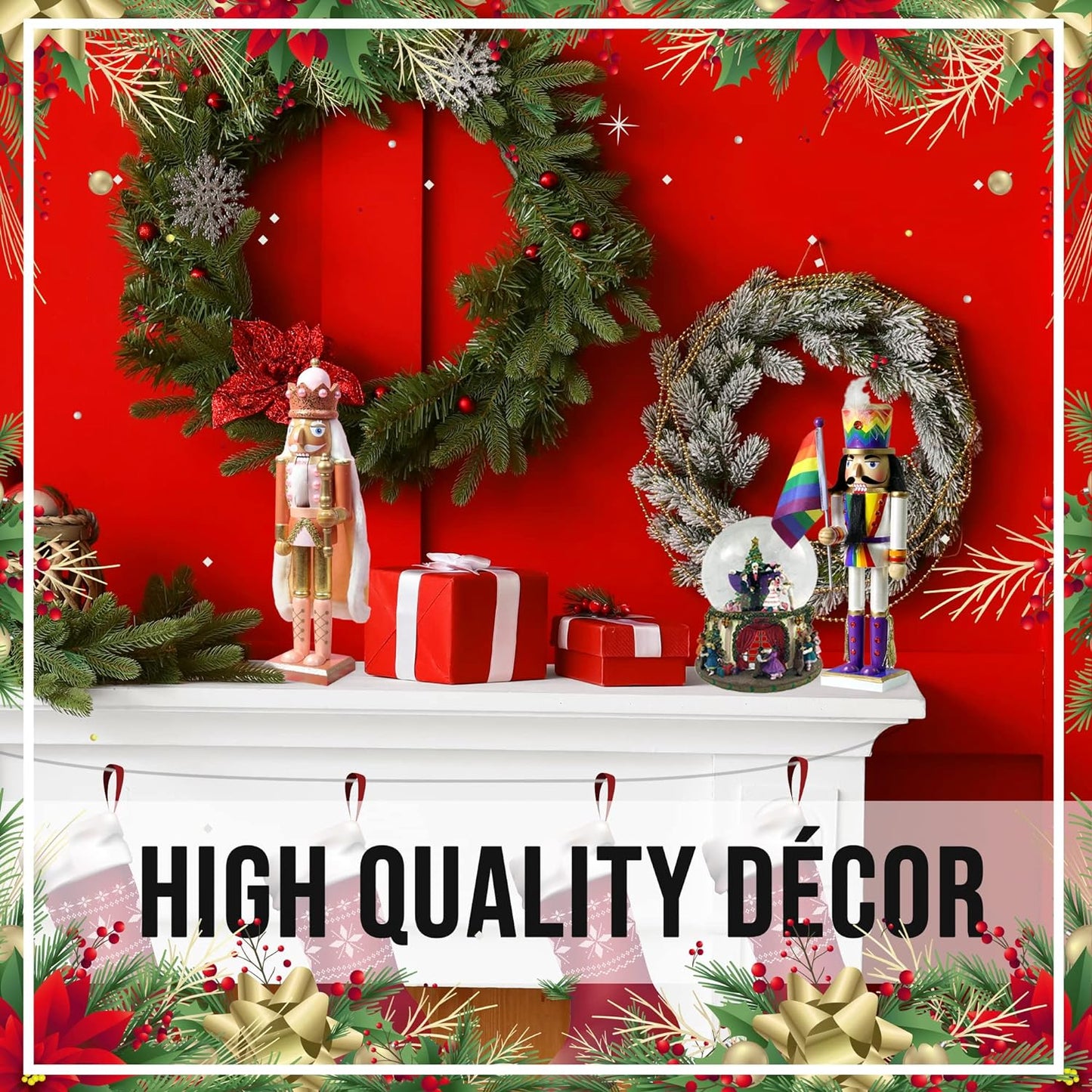 , Pink Nutcracker Christmas Ornaments, Wooden Figure Decoration with Soldier Uniform for Breast Awareness, Holiday Home Decor, Ideal Xmas Ornament, Large, 10 Inch