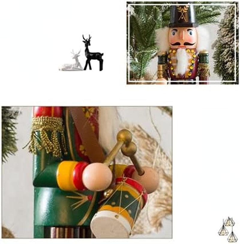12 Inch Christmas Wooden Nutcracker, Traditional Festive Xmas King and Soldier Figurine Display Ornament for Shelves and Tables Fireplace Decoraion (Green Trumpeter)