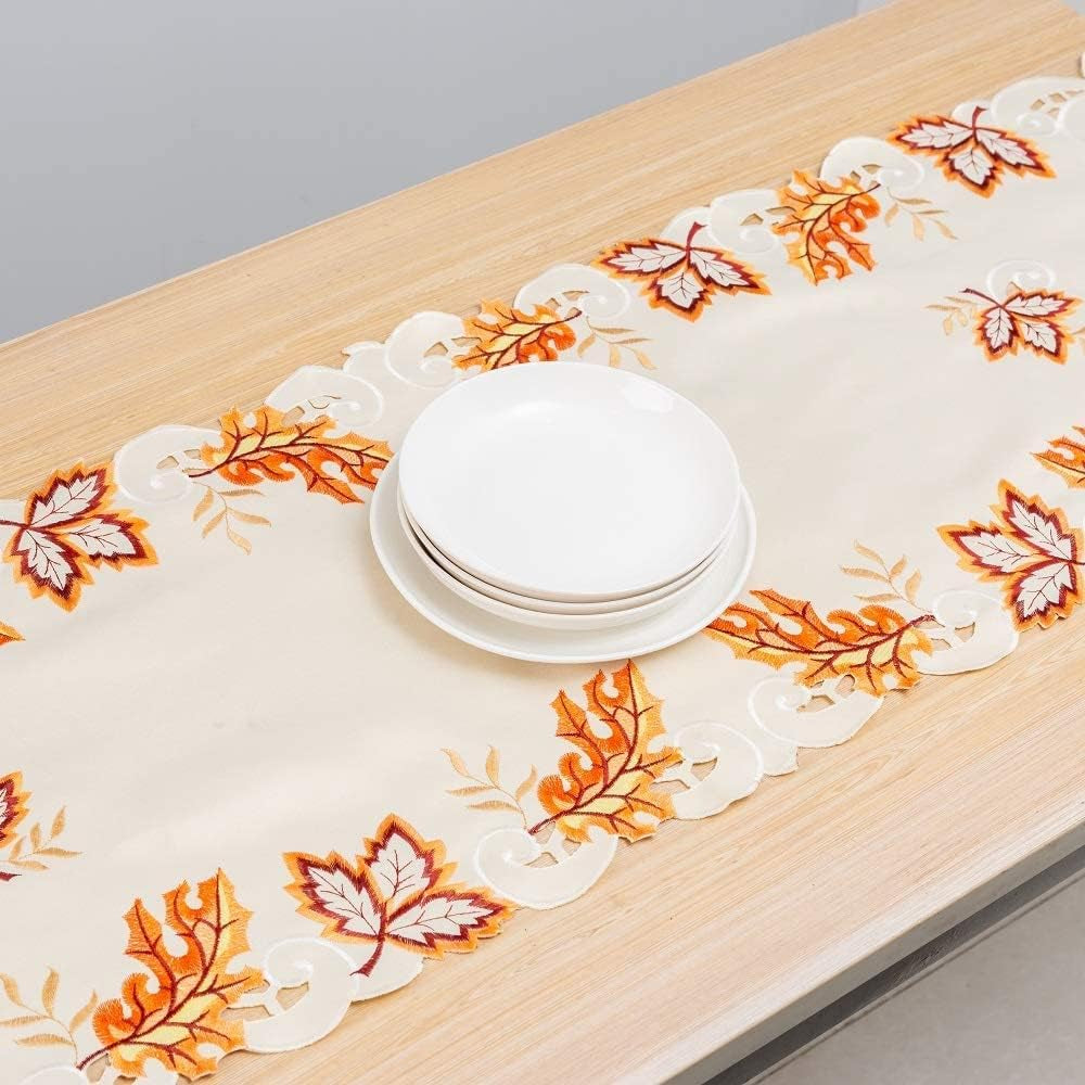 Fall Table Runners Maple Leaf Table Runner Fall Table Decorations Thanksgiving Decorations Fall Tablecloth Embroidery Table Flag for Thanksgiving Party Home Tableā¦