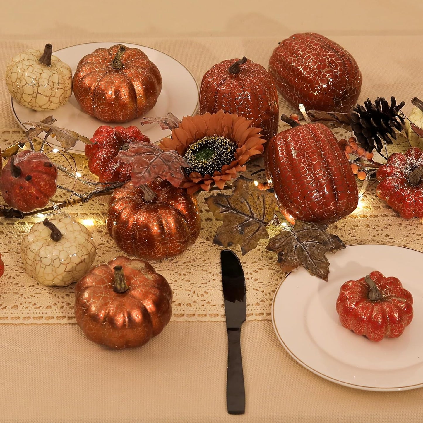 Artgar Pumpkin Decor, 8 PCS Halloween Pumpkin, Metal Cracked Design Foam Pumpkin