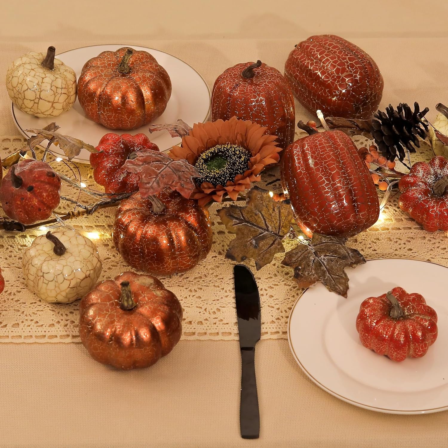 Artgar Pumpkin Decor, 8 PCS Halloween Pumpkin, Metal Cracked Design Foam Pumpkin