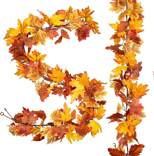 Fall Garland Maple Leaf, 2 Pack 5.9Ft/Piece Hanging Vine Artificial Autumn Foliage Garland Thanksgiving Decor for Home Wedding Fireplace Party Christmas