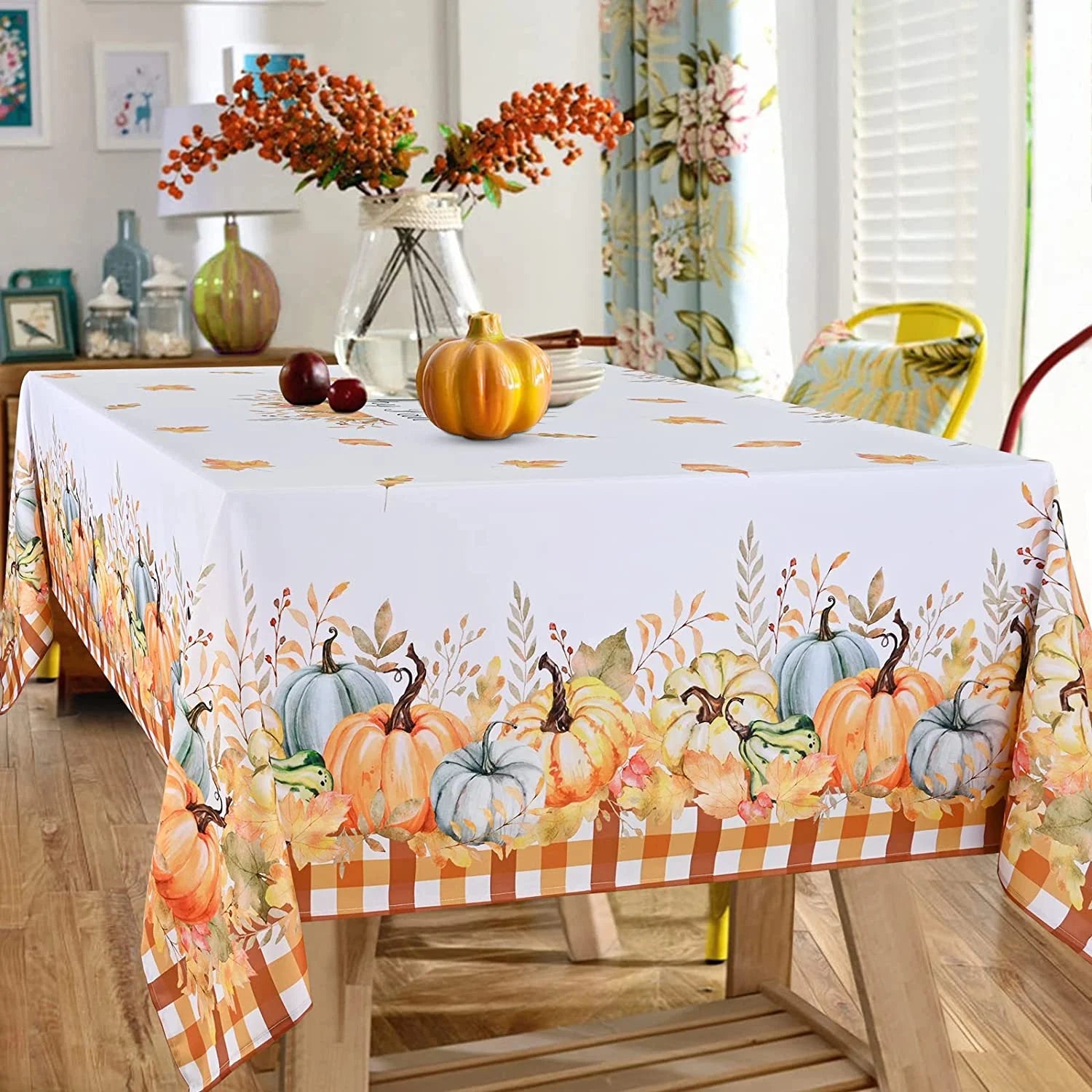 Thanksgiving Tablecloth Fall Pumpkin Table Cloth Rectangle Table Cover for Kitchen Dinner,60" X 84"