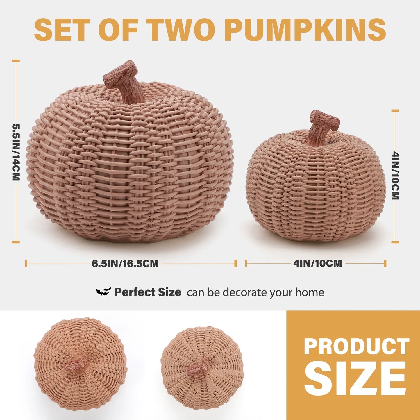 2Pcs Resin Pumpkin Figurines with Woven Texture Fall Decor Autumn Decor Thanksgiving Decorations for Home