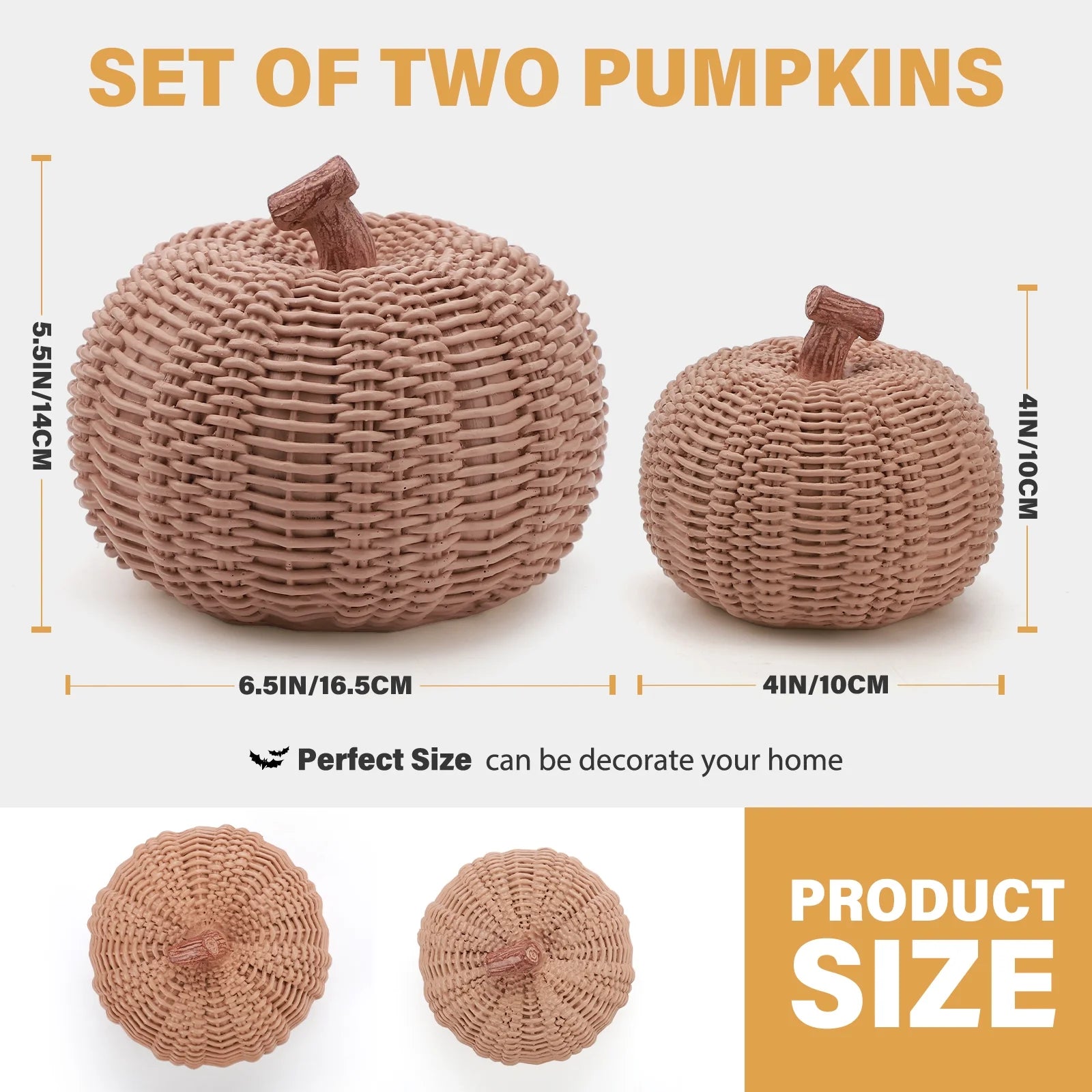 2Pcs Resin Pumpkin Figurines with Woven Texture Fall Decor Autumn Decor Thanksgiving Decorations for Home