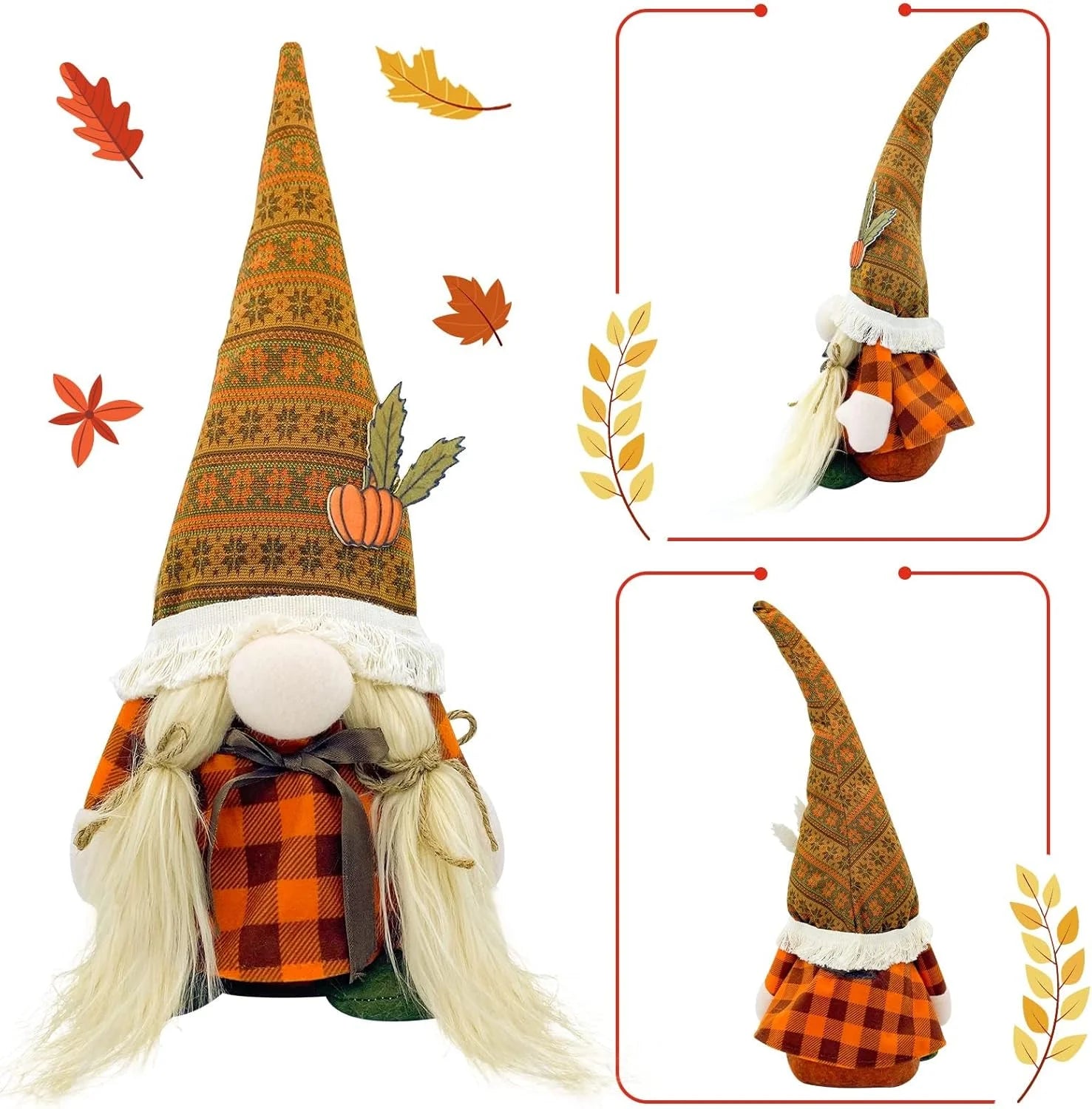 Fall Decorations for Home - 2Pack Cute Thanksgiving Gnomes Plush Doll for Office, Indoor, Room, Mantel, Shelf, Harvest Table Centerpieces - Autumn Gifts