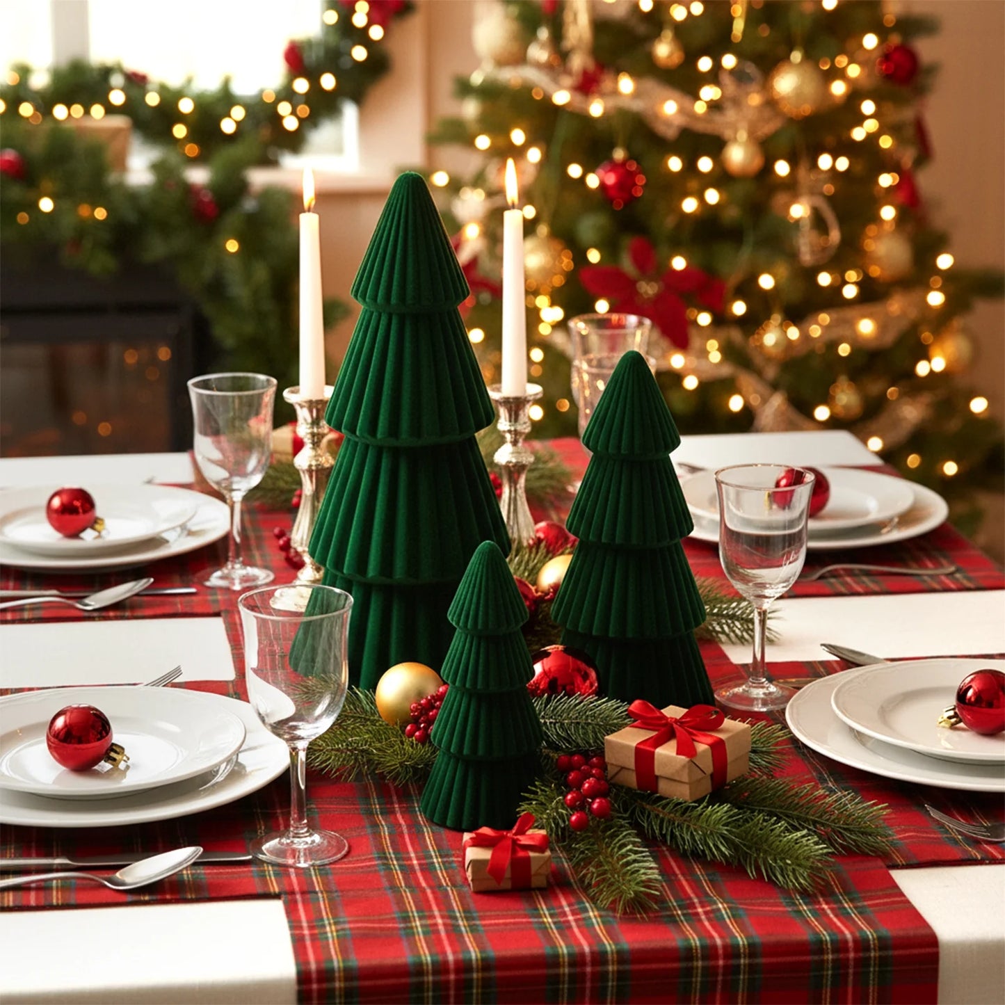 3Pcs Tabletop Christmas Tree Velvet Resin Christmas Trees for Christmas Decor Indoor, Christmas Table Decor