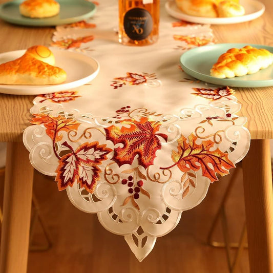 Fall Table Runners Maple Leaf Table Runner Fall Table Decorations Thanksgiving Decorations Fall Tablecloth Embroidery Table Flag for Thanksgiving Party Home Table…