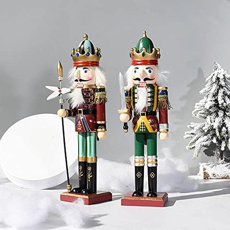 12 Inch Christmas Wooden Nutcracker, Traditional Festive Xmas King and Soldier Figurine Display Ornament for Shelves and Tables Fireplace Decoraion (Green Trumpeter)