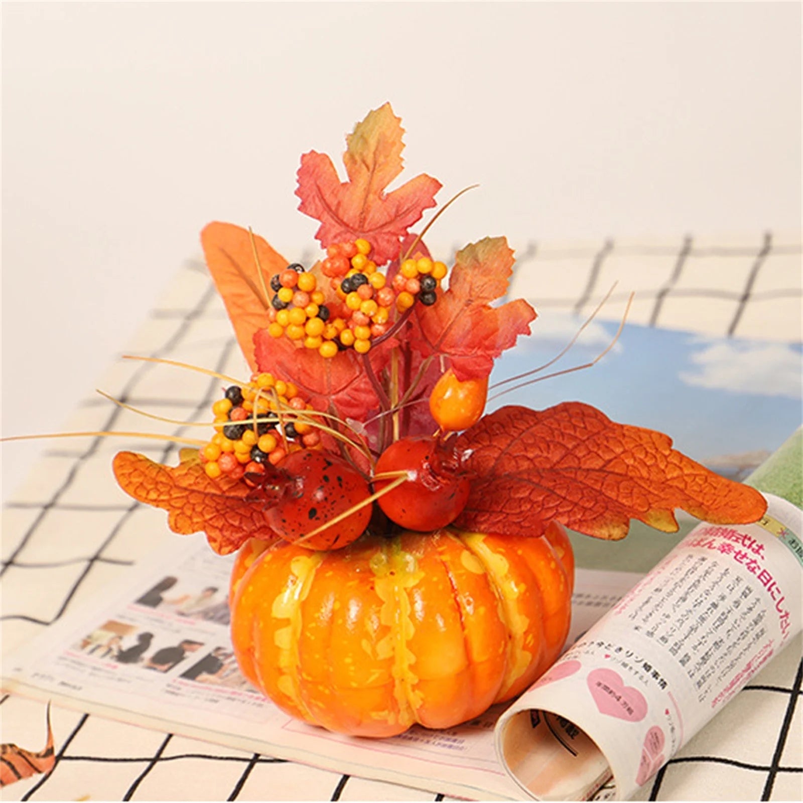 Fall Decorative Props Simulated Pumpkin Maple Leaf Home Autumn Decor Perfect for Autumn Home Tabletop Centerpieces Kitchen Fireplace Mantel Party Decorations