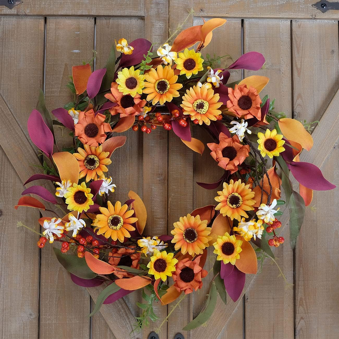 Fall Wreath Artificial Berry Wreath Green Leaves for Front Door Autumn Wreaths Farmhouse Home Office Wedding Party Wall Decor … (14 in Wreath)