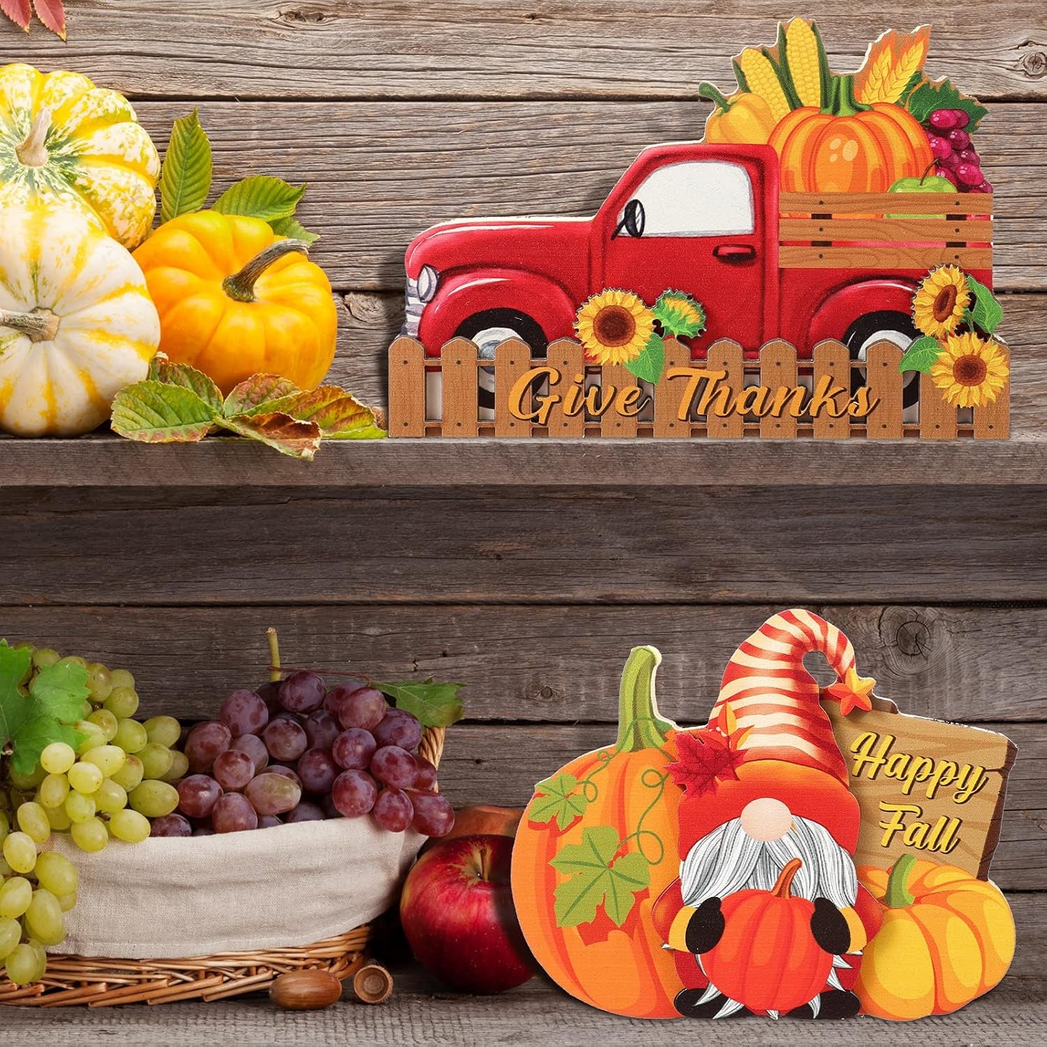 3 Pieces Thanksgiving Decorations Indoor Table Centerpiece for Home Wooden Signs Autumn Harvest Turkey Display for Thanksgiving Party Supplies