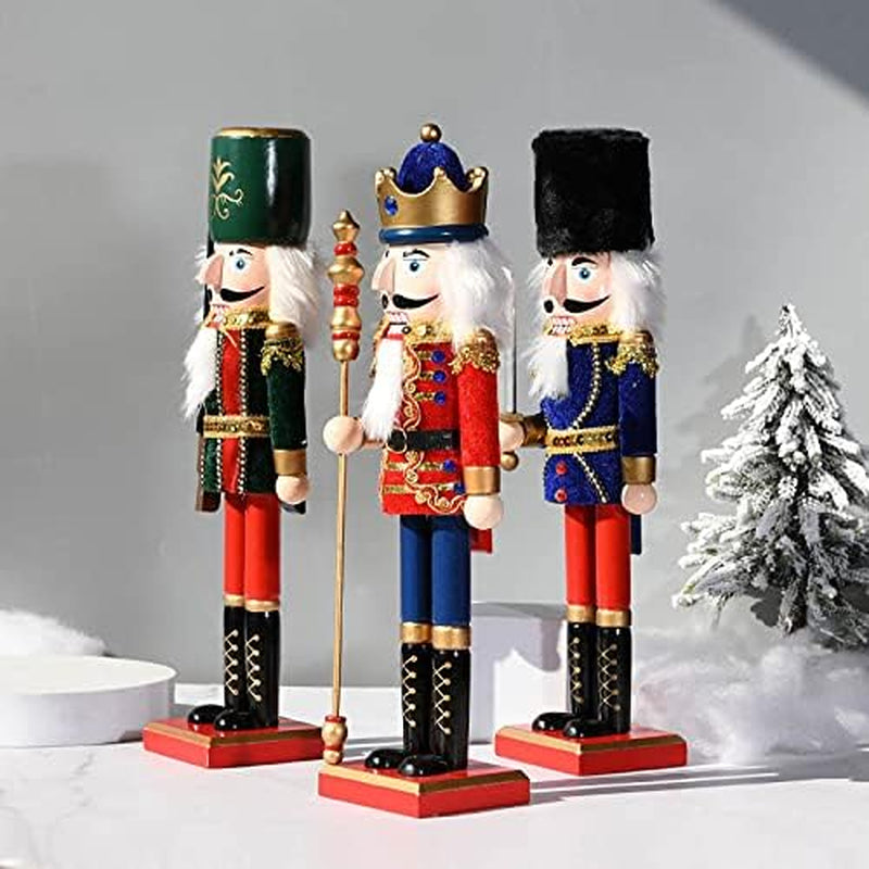 Christmas Wooden Nutcracker, 15 Inch Traditional Festive Xmas King and Soldier Figurine Ornament for Table Fireplace Decoraion (Red)