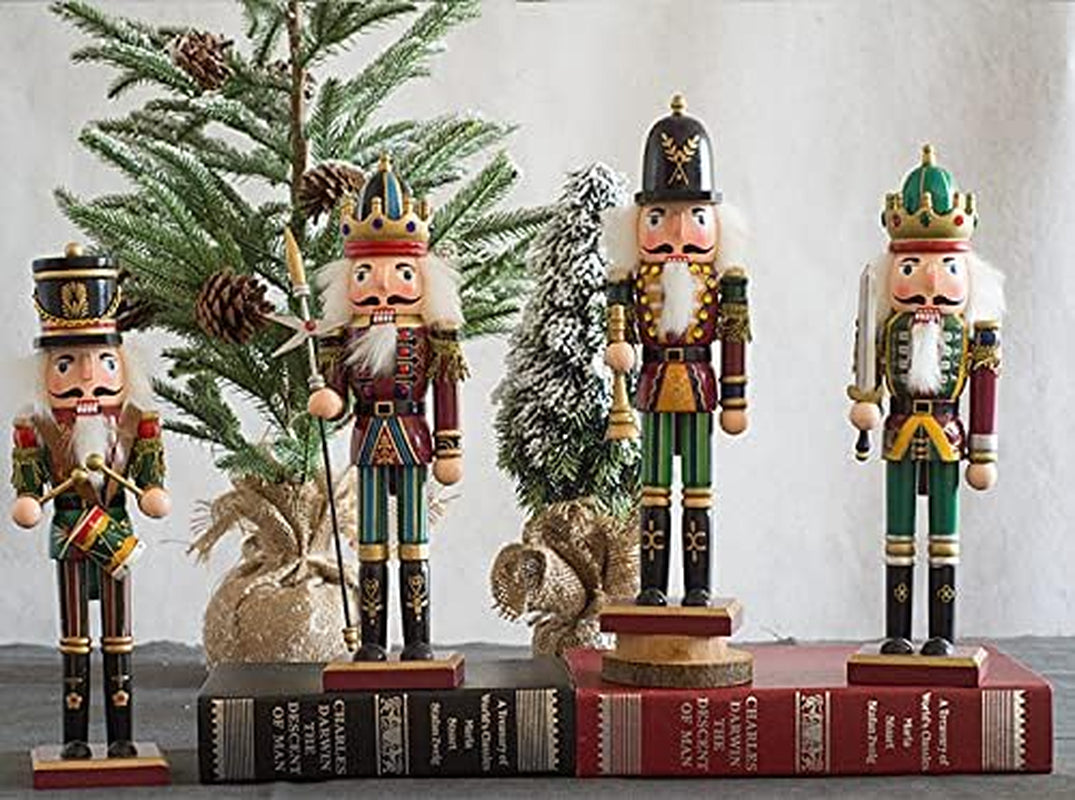 12 Inch Christmas Wooden Nutcracker, Traditional Festive Xmas King and Soldier Figurine Display Ornament for Shelves and Tables Fireplace Decoraion (Green Trumpeter)
