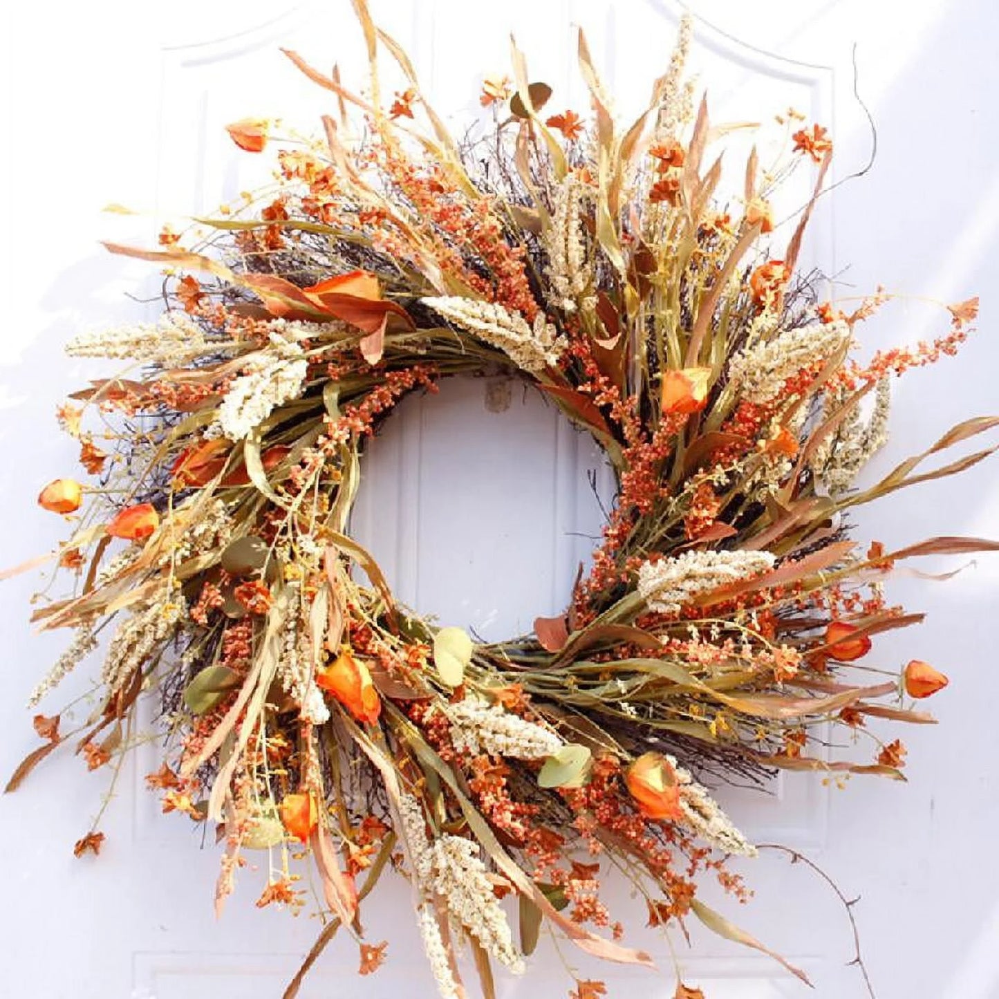 TRINGKY 24 Inch Fall Wreath Front Door Wreath Harvest Wheat Grain Garland Autumn Wreaths