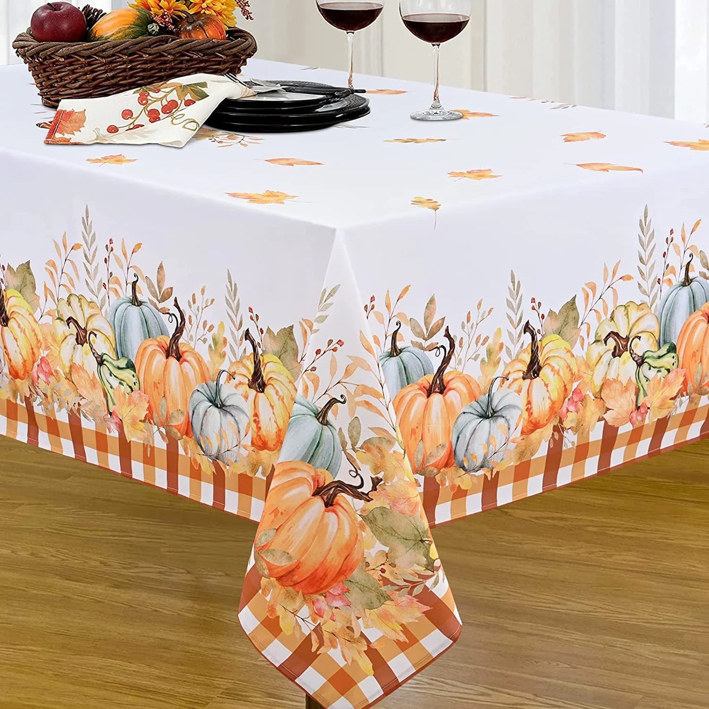 Thanksgiving Tablecloth Fall Pumpkin Table Cloth Rectangle Table Cover for Kitchen Dinner,60" X 84"