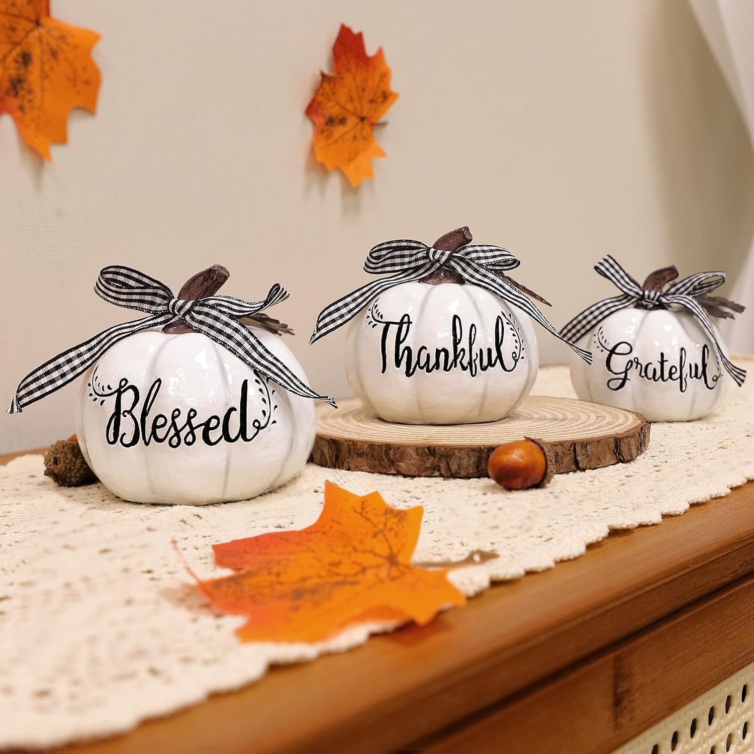 TURNMEON Fall Pumpkin Decor, Fall Thanksgiving Decorations for Home, Set of 3 Th