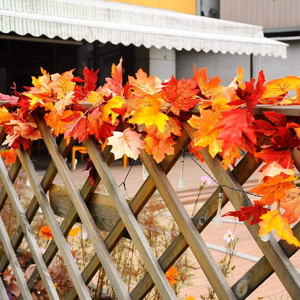 2Pcs Artificial Autumn Fall Maple Leaves Garlands 5.9 Feet Hanging Vines Fall Foliage Garland for Indoor Outdoor Wedding Thanksgiving Dinner Party Decor