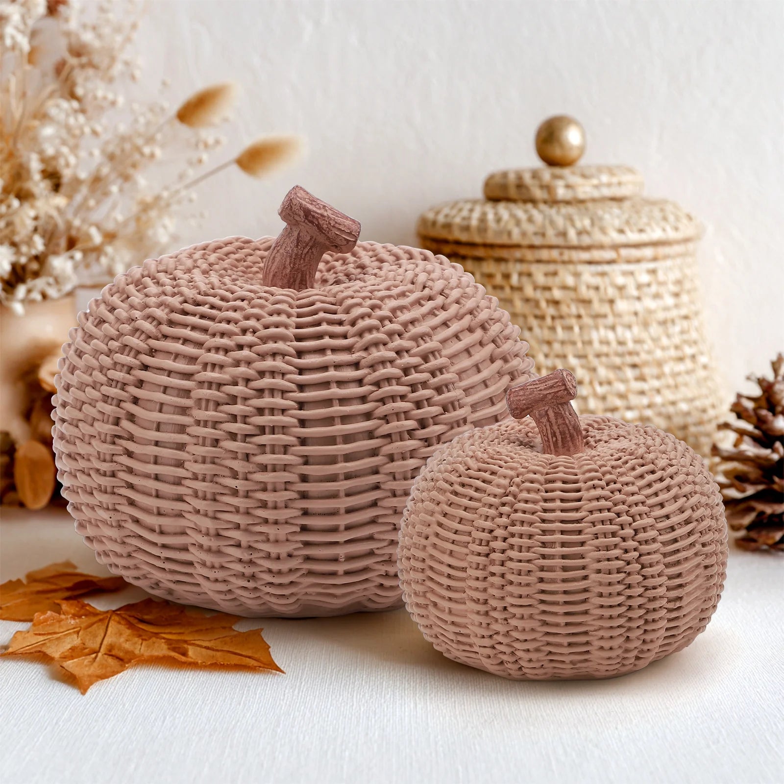 2Pcs Resin Pumpkin Figurines with Woven Texture Fall Decor Autumn Decor Thanksgiving Decorations for Home