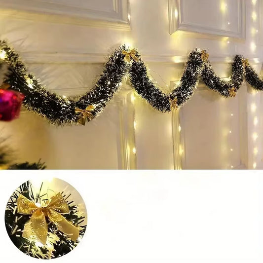 2M Christmas Tinsel Garland Artificial Christmas Garland with LED Lights Xmas Metallic Twist Hanging Garland Fireplace