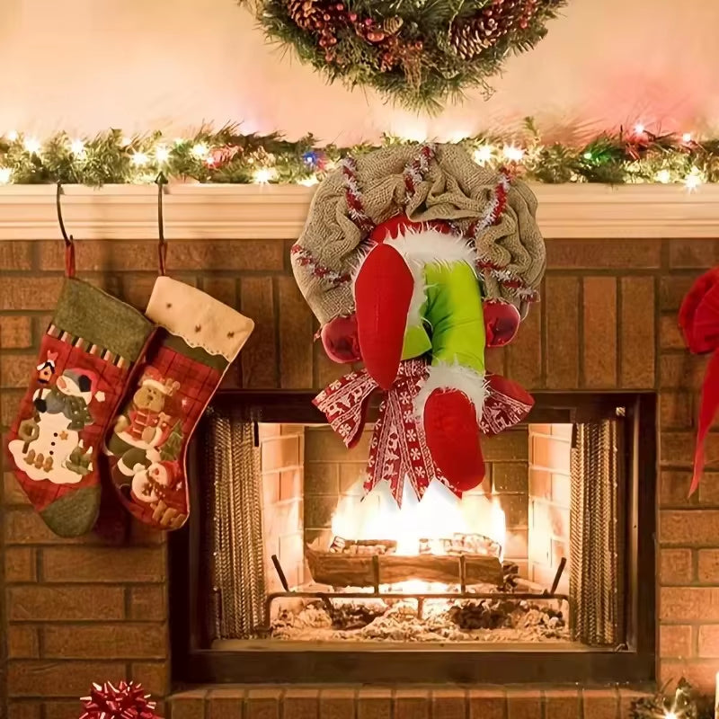 Christmas Thief Wreath,Christmas Elf Leg Wreath, Christmas Burlap Wreath, Holiday Decoration