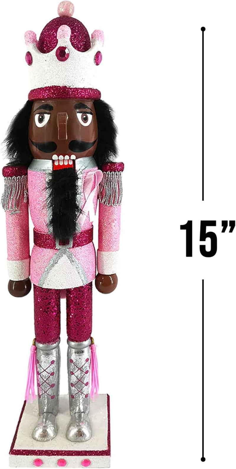 , African American Soldier Nutcracker Figurine, Wooden Figures Decorations Ornaments, Christmas Holiday Decor, Pink for Breast Awareness, 15 Inch