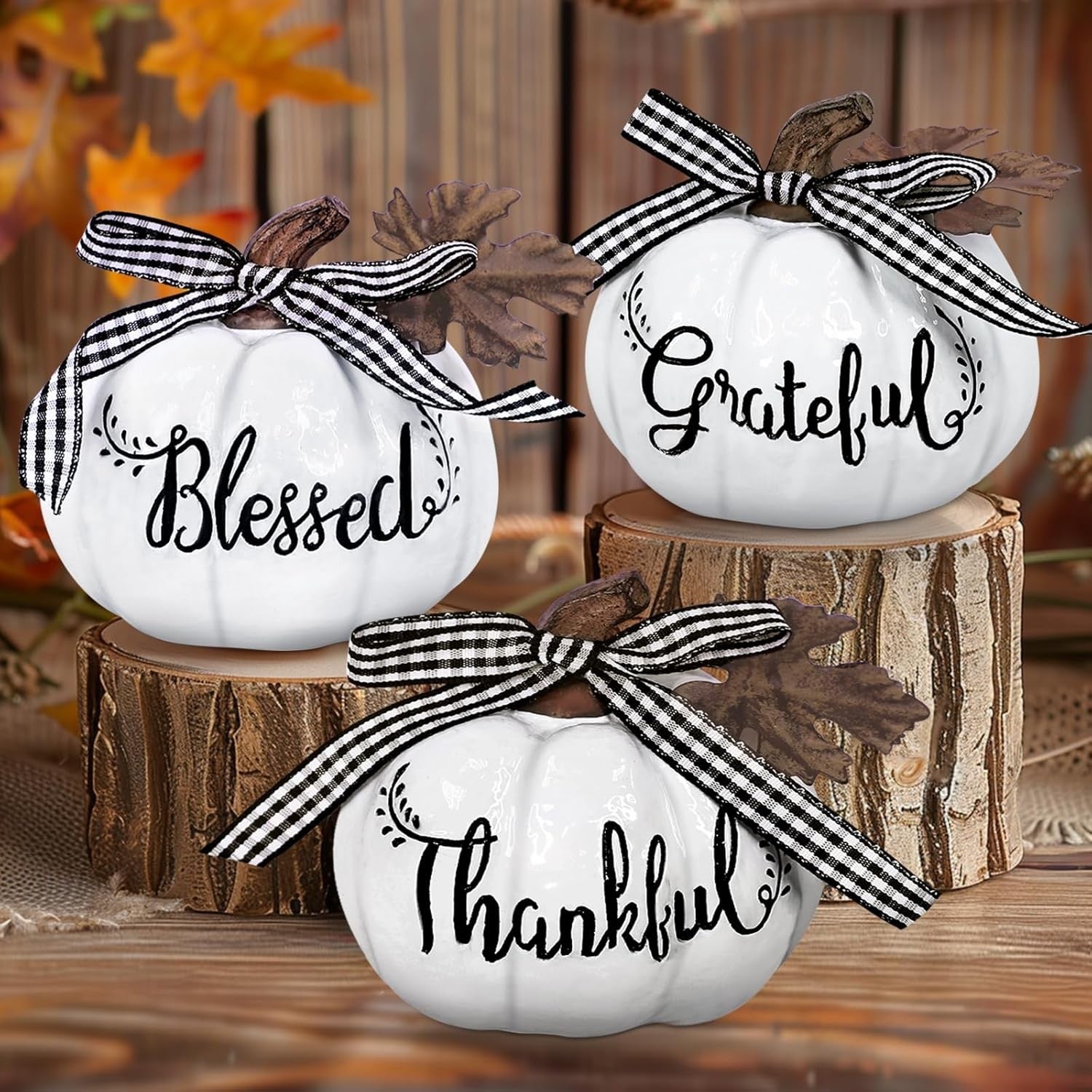TURNMEON Fall Pumpkin Decor, Fall Thanksgiving Decorations for Home, Set of 3 Th