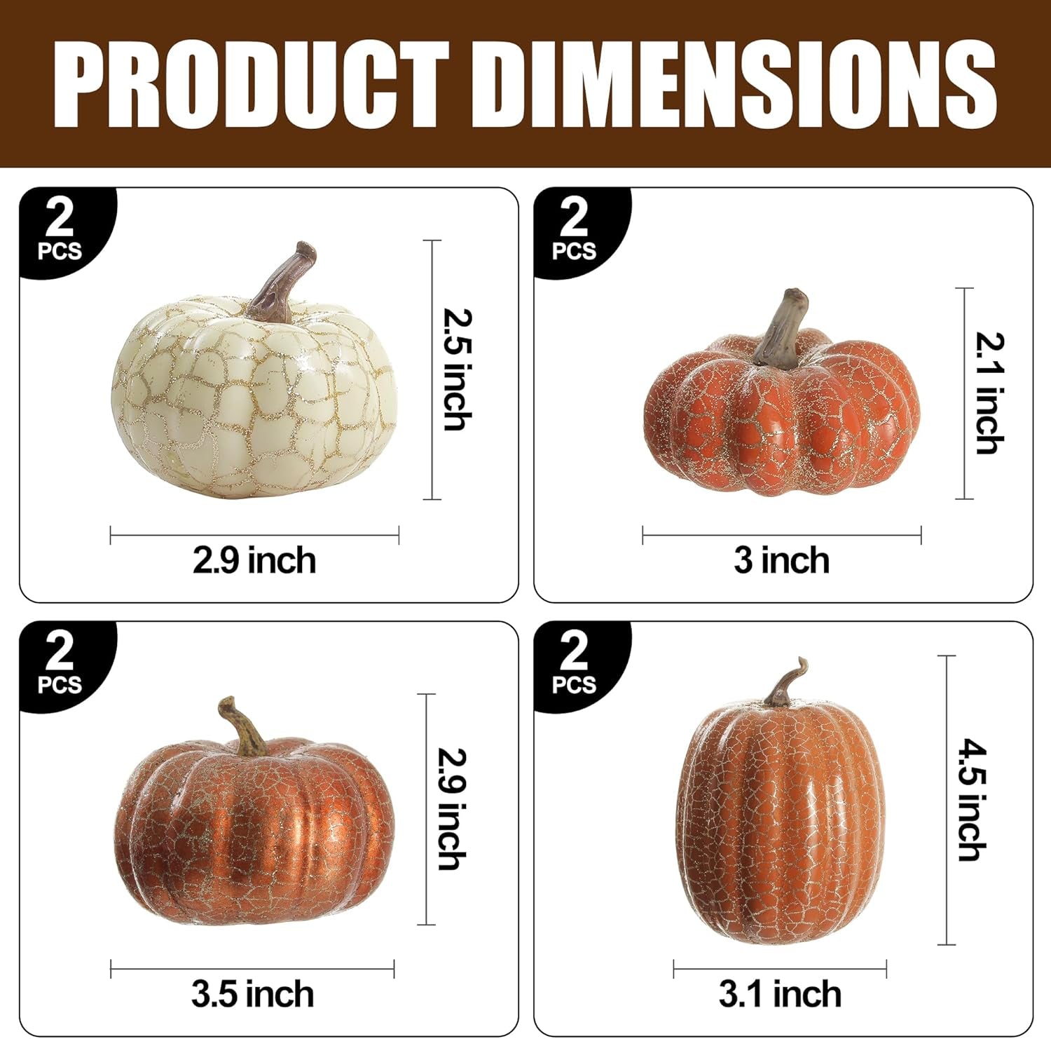 Artgar Pumpkin Decor, 8 PCS Halloween Pumpkin, Metal Cracked Design Foam Pumpkin
