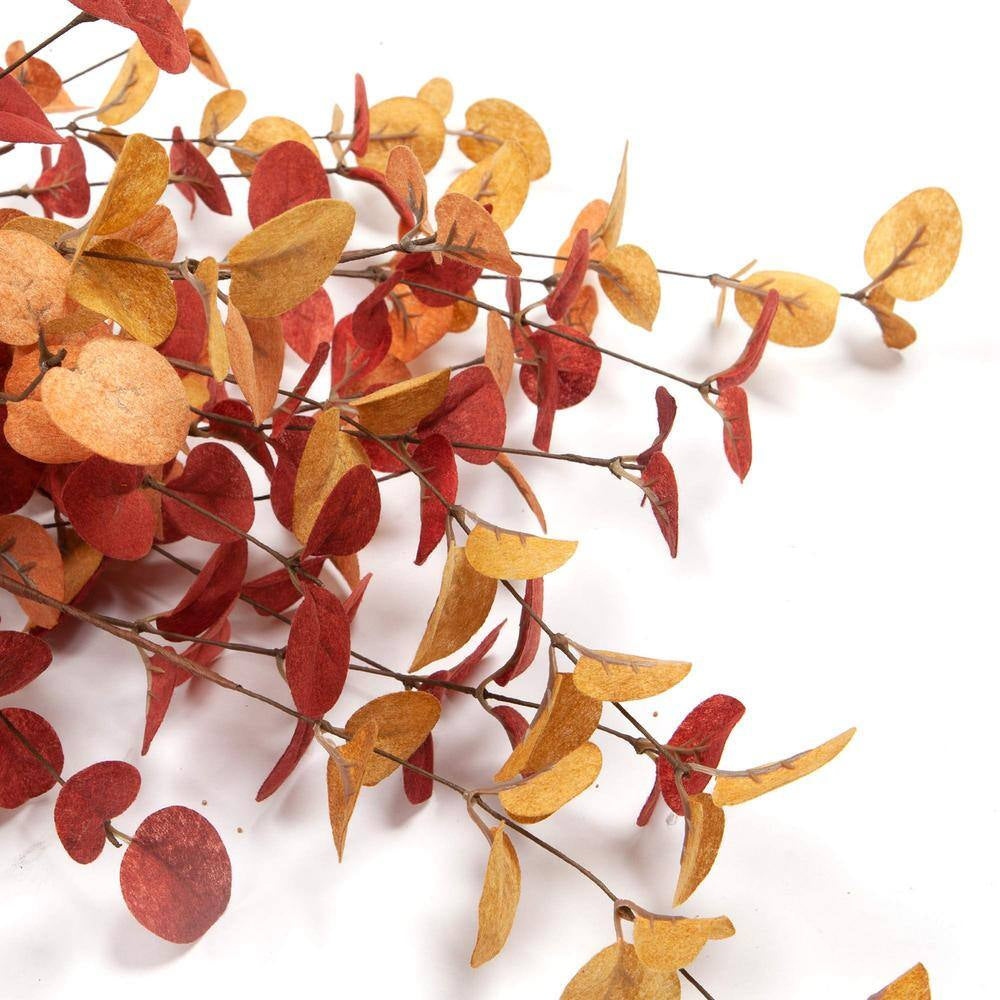 6-Piece 27.5 In. Artificial Eucalyptus Stems Fall Decorations with Fall Eucalyptus Leaves for Office and Home, Orange