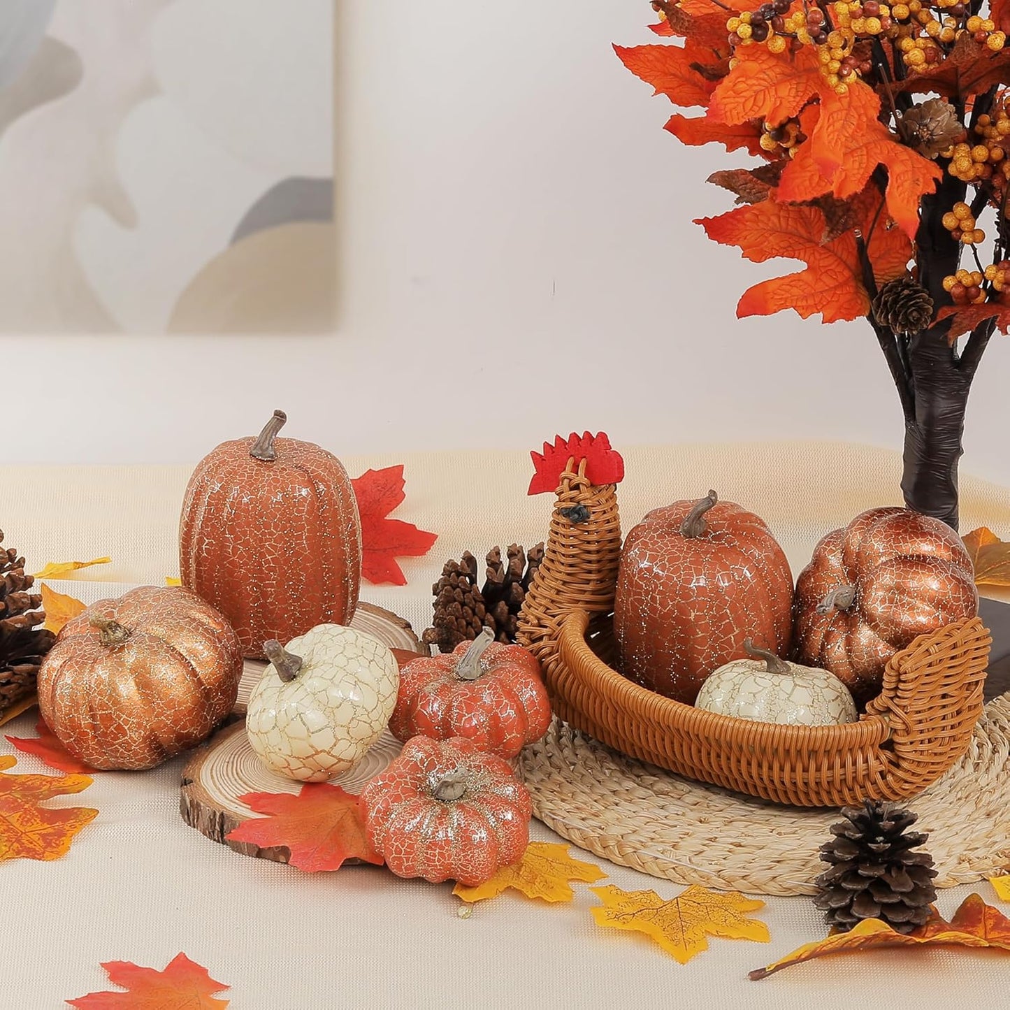Artgar Pumpkin Decor, 8 PCS Halloween Pumpkin, Metal Cracked Design Foam Pumpkin