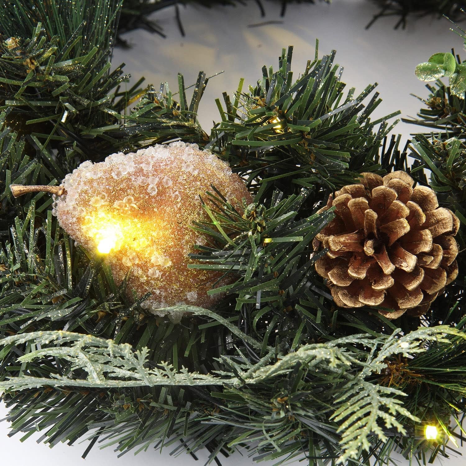 Christmas Wreath 20" Christmas Front Door Wreath Ornament with LED Lights Pinecone Berries Artificial Pine Garland for Party Table Fireplaces Porch Walls New Years Halloween Home Decor